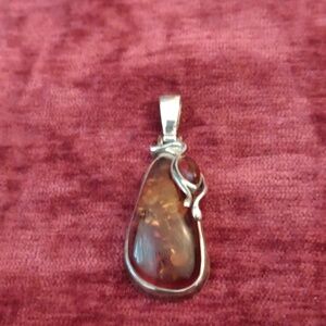 Vintage  Sterling Silver Amber Pendant